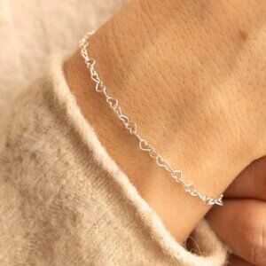 Sterling Silver 925 High Polished Joint Interlock Heart Link Bracelet 3mm 7 inch